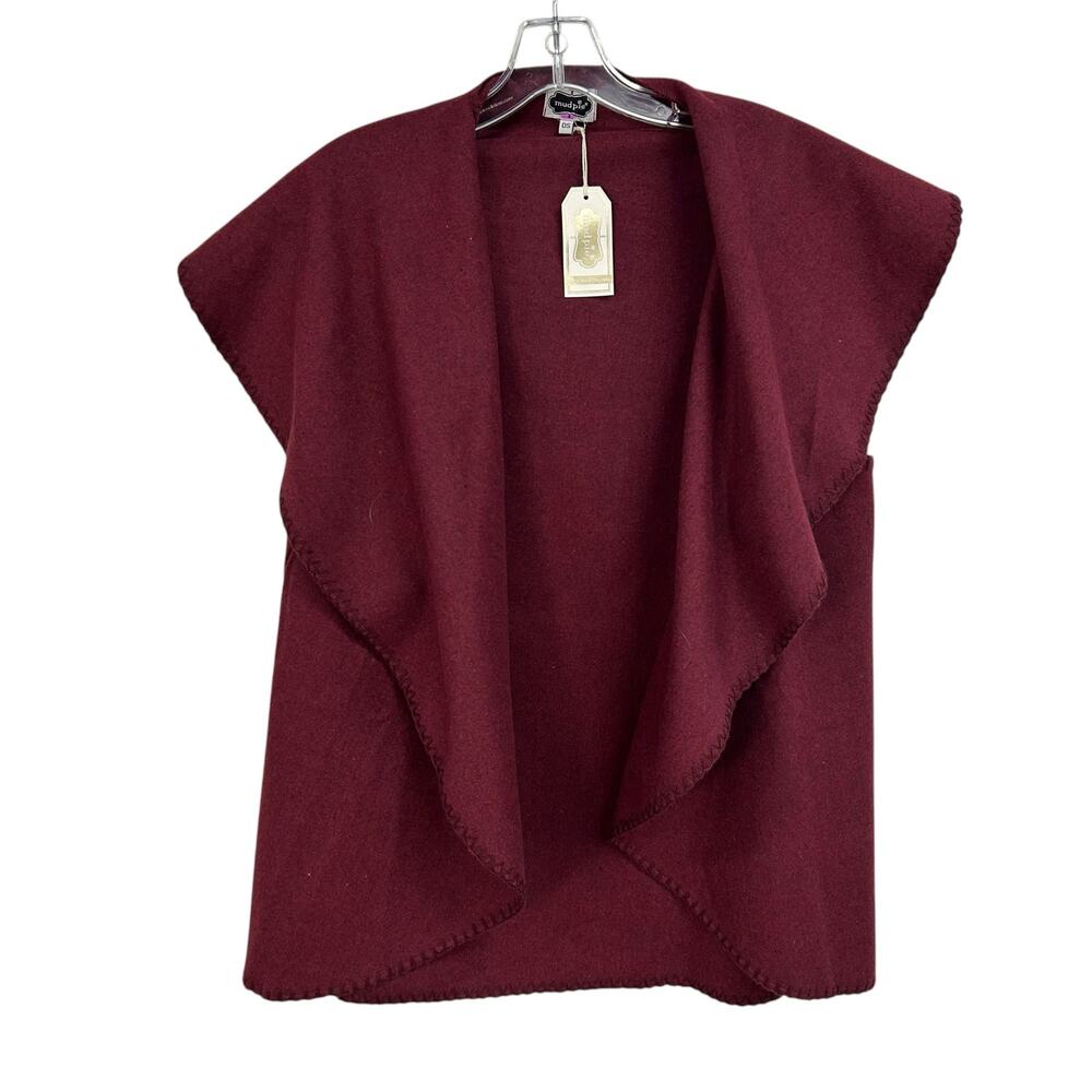 NWT Mud Pie Burgundy Sierra Solid Blanket Open Front Vest Womens One Size